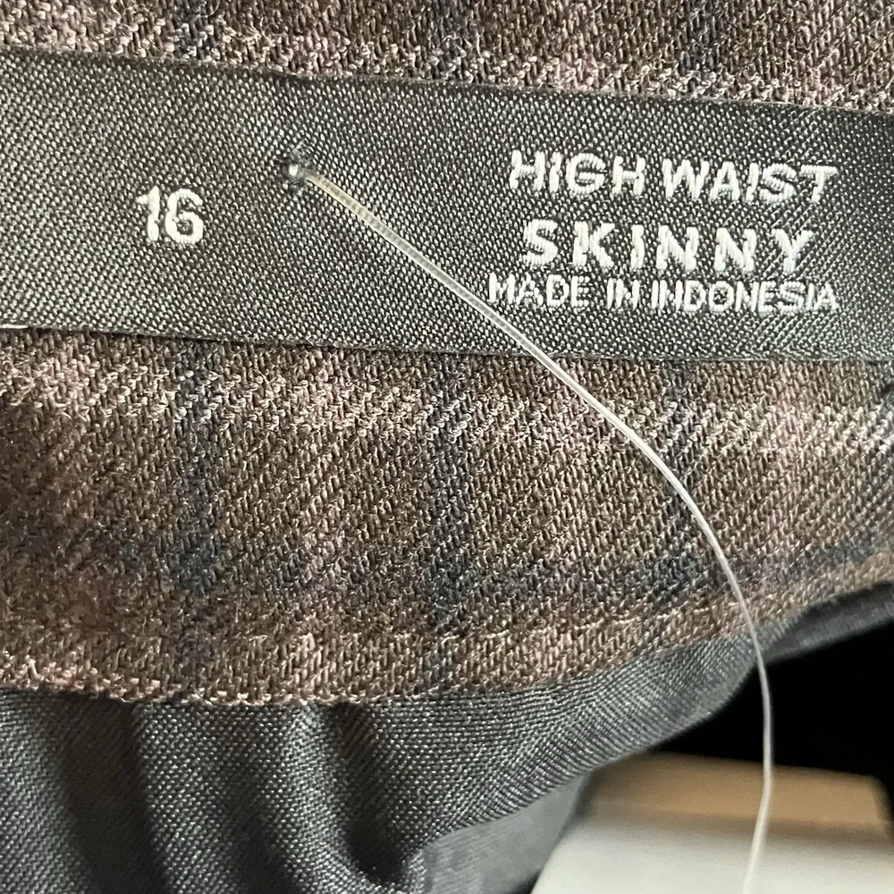 Loft Pants Womens Size 16‎ Brown Plaid Hi Waist Skinny Leg Trouser Side Zip